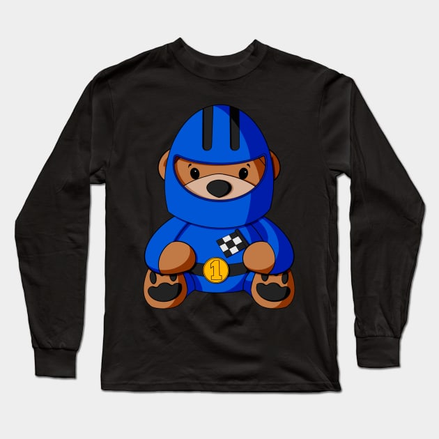 Race Car Teddy Bear Long Sleeve T-Shirt by Alisha Ober Designs